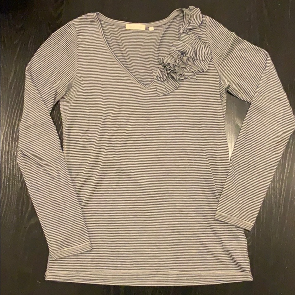 Blue and white striped long sleeve top